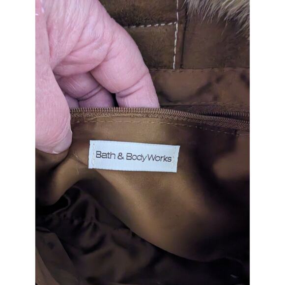 Bath & Body Works Shoulder Bag Brown Suede Cream Sherpa Trim Faux Fur Purse - Picture 5 of 8